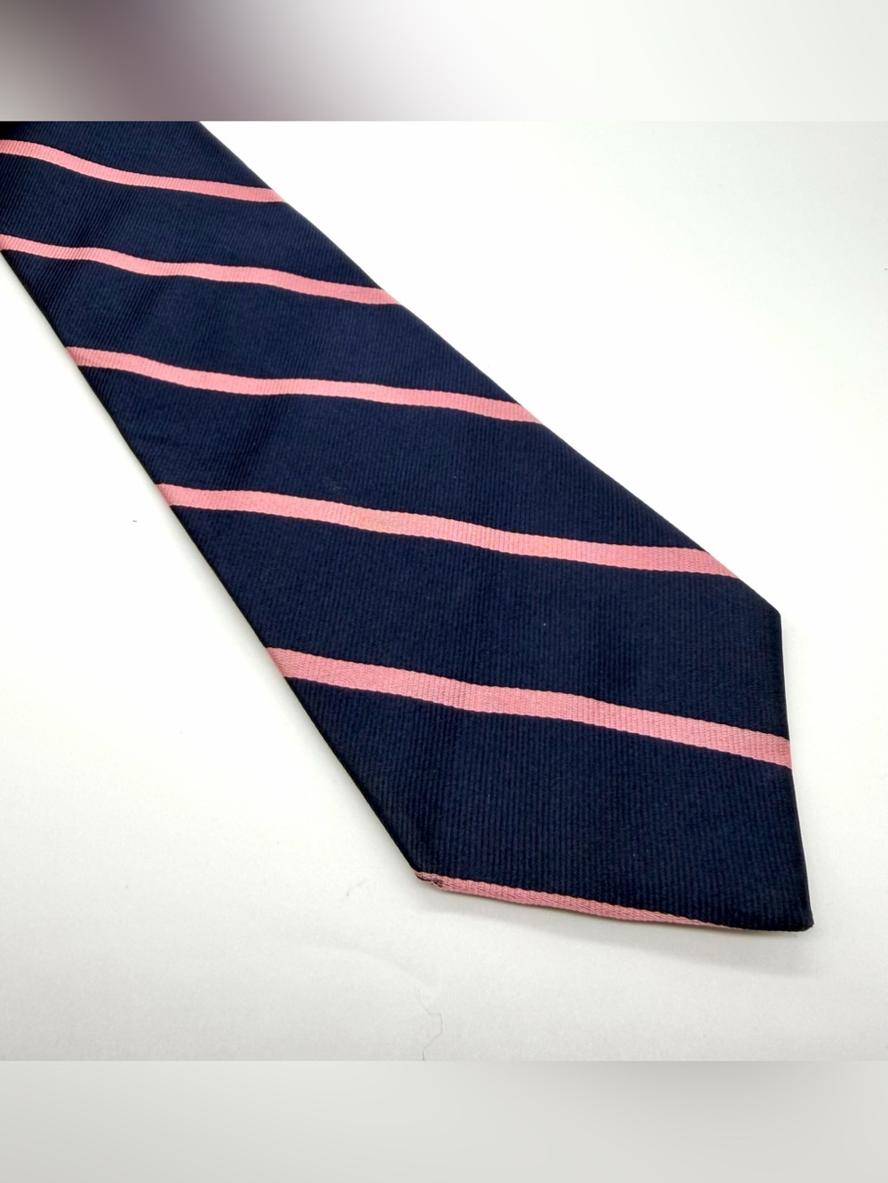 Brooks Brothers Pure Silk Tie 346 Made In USA Navy & Pink Stripes